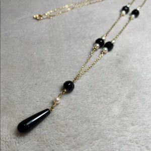 Onyx and Faux Pearl Set Necklace and Earrings